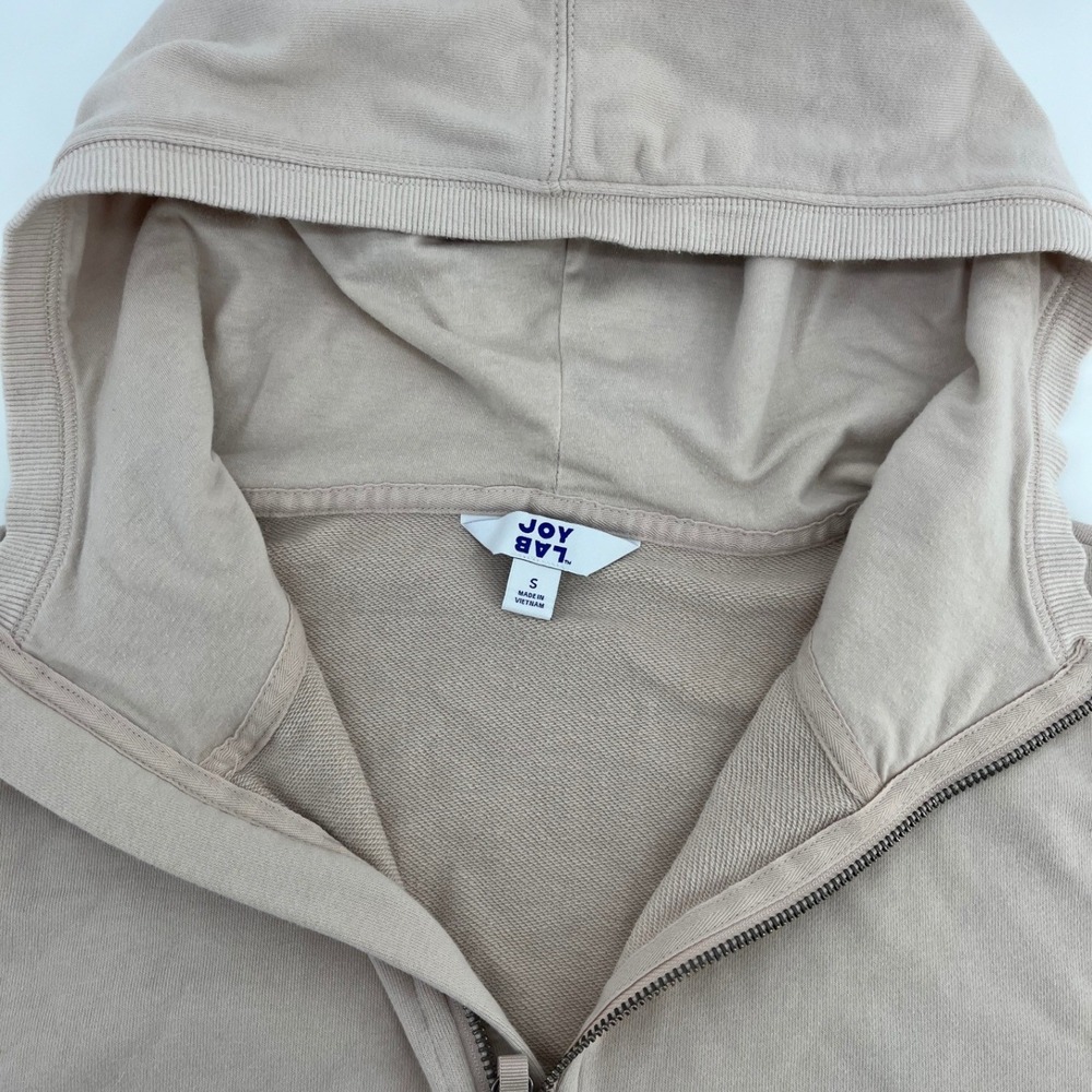 JoyLab French Terry 1/2 Zip Hooded Pullover Sweatshirt Beige Kangaroo Pocket - Picture 3 of 7